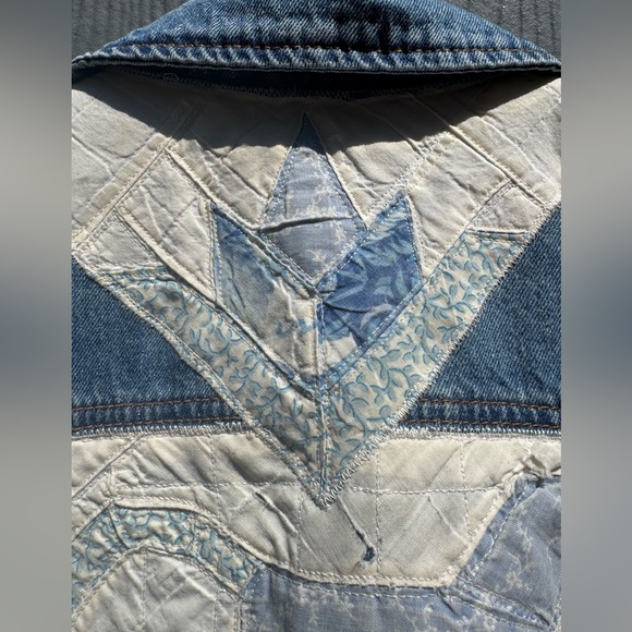 Upcycled Denim Jacket with Quilted Pitcher Appliqué Size SM - Picture 10 of 13